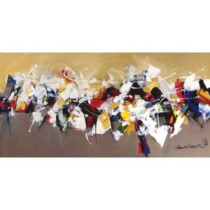 Mashkoor Raza, 30 x 60 Inch, Oil on Canvas, Abstract Painting, AC-MR-162